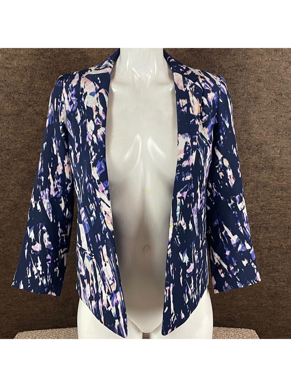 Club Monaco Jacket size 0 Purple Whimsygoth Fairy Watercolor Print Open R2